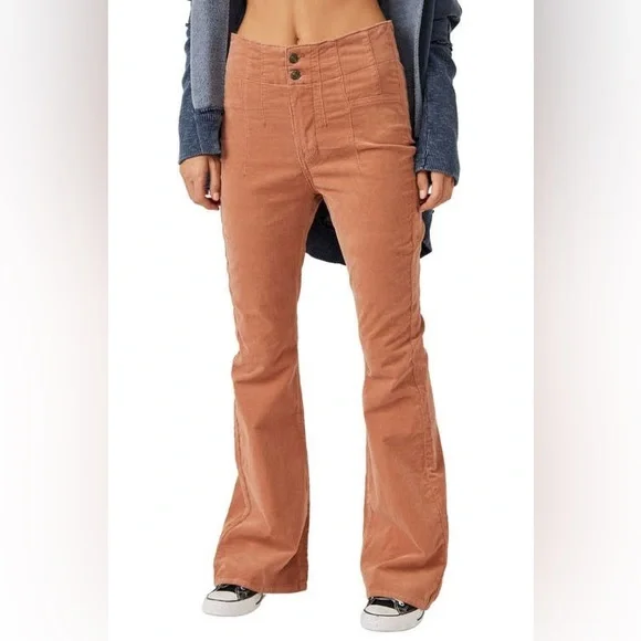 🌻🆕FREE PEOPLE We The Free Jayde Cord Flare Jeans-Sunburn Color - Picture 5 of 16
